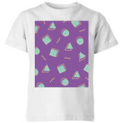 90's Circle Square Triangle Pattern Kids' T-Shirt - White