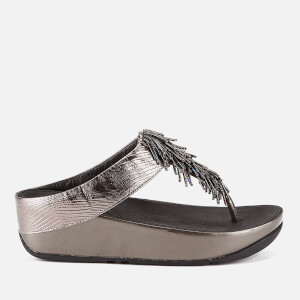 FitFlop Women's Cha Cha Leather/Suede Tassel Toe Post Sandals - Nimbus  Silver | TheHut.com