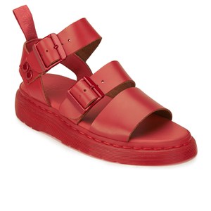 Dr. Martens Women s Gryphon Flat Leather Sandals Red Vintage Smooth Allsole