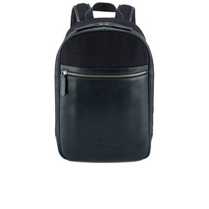 DKNY Men s Waxed Canvas and Leather Backpack with Embossed Logo Dress Blue