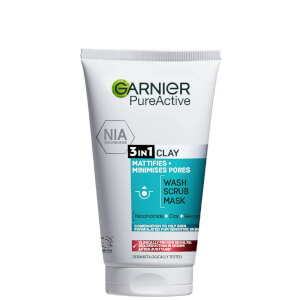 Garnier Pure Active 3in1 Clay Wash Scrub Mask Oily Skin 50ml