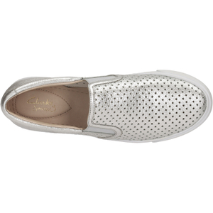 Clarks Women s Glove Puppet Leather Slip On Trainers Silver Allsole