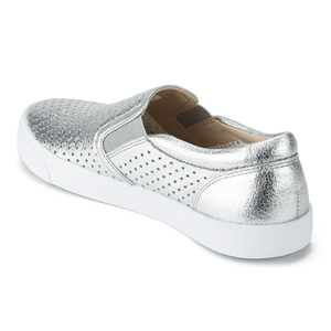 Clarks Women s Glove Puppet Leather Slip On Trainers Silver Allsole