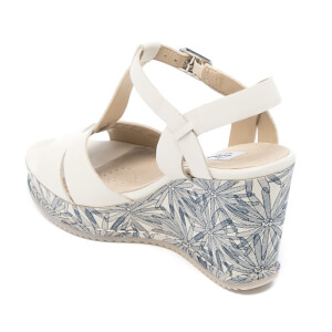 Clarks Women s Adesha River Leather T Bar Wedged Sandals White Allsole