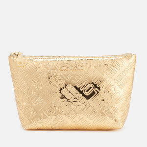 Love Moschino Women's Metallic Embossed Logo Cosmetic Bag - Gold