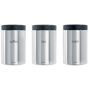 Brabantia Tea, Coffee Sugar Canister Set Brilliant Steel IWOOT UK