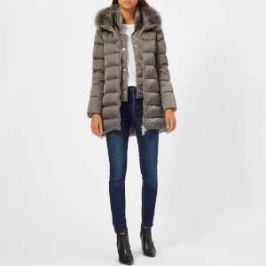 Herno Women s Down Padded Coat with Fur Collar Grey Coggles