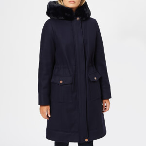 Ted Baker Women s Aniyah Faux Fur Hooded Wool Parka Blue TheHut