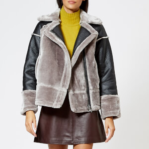 Whistles faux fur biker jacket navy outlet