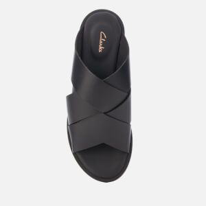 Clarks Women s Willow Art Leather Flat Sandals Black Allsole