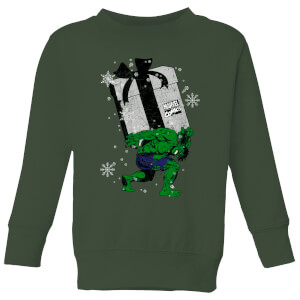 Marvel The Incredible Hulk Christmas Present Kids Christmas Jumper Forest Green