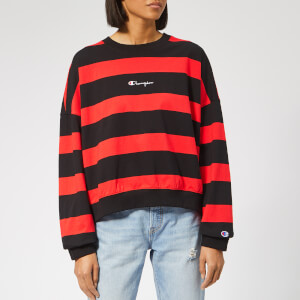 Champion stripe crew sweatshirt sales
