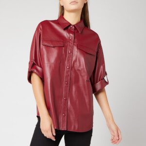 Womens faux leather button up shirt on sale