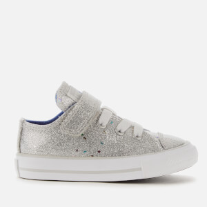 Converse Toddlers' Chuck Taylor All Star 1V Galaxy Glimmer Ox Trainers - Silver/Ozone Blue/White - UK 2 Toddler - Silver