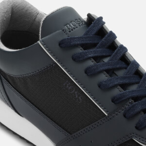 BOSS Hugo Boss Men s Sonic Runn Leather Running Style Trainers Blue Allsole