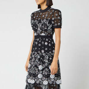 Self Portrait Women s Deco Sequin Crew Neck Midi Dress Black Coggles