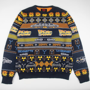 Back to the Future Christmas Knitted Jumper Navy Clothing Zavvi UK