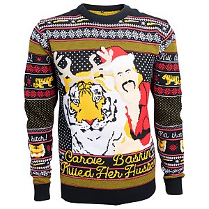 That B tch Carole Baskin Christmas Jumper Navy Clothing Zavvi Ireland