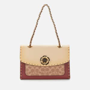 Coach Women s Signature Border Rivets Parker Shoulder Bag Tan Ice Yellow Multi Coggles