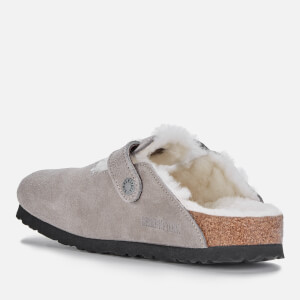 Birkenstock Women's Boston Suede/Shearling Mules - Stone Coin