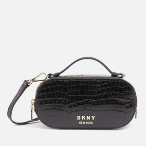 DKNY Women s Octavia Oval Croco Camera Bag Black Gold