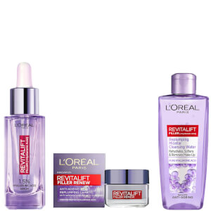 L'Oréal Paris Revitalift Filler Hyaluronic Serum, Day Cream and Micellar Water Bundle