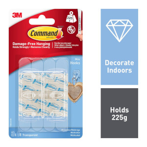 Command Mini Wall Hooks, Clear, Damage Free Decorating, Six Hooks