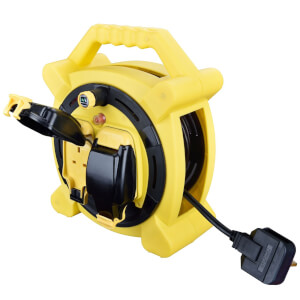Masterplug 2 Socket Cable Reel with IP Rated Sockets 15m Black/Yellow