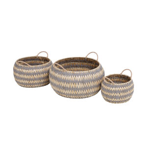 Grey Round Flatweave Baskets - Set of 3