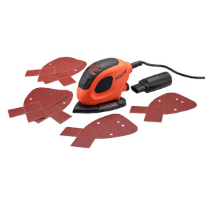 BLACK+DECKER 55W Corded Detail Mouse Sander with 6x Sanding Sheets (BEW230-GB)