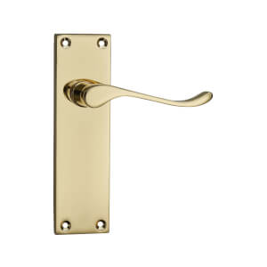 Homebuild Victorian Scroll Long Backplate Latch Lever Door Handle Set -  Polished Brass