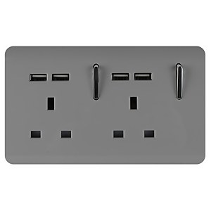 Trendi Switch 2 Gang 13Amp Socket (inc. USB ports) in Light Grey