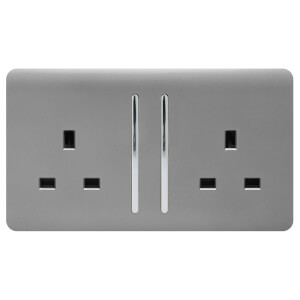 Trendi Switch 2 Gang 13Amp Long Switched Socket in Light Grey
