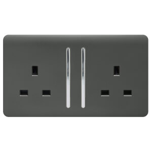 Trendi Switch 2 Gang 13Amp Long Switched Socket in Charcoal
