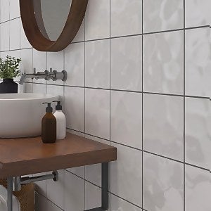 Bumpy White Ceramic Wall Tile 200 x 200mm | Homebase