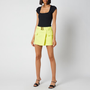 Balmain Women's Short Belted Grain De Poudre Skirt - Anis