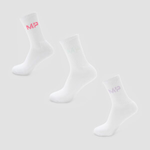 MP Women's Neon MP Logo Crew Socks (3 Pack) - White/Candy Floss/Neomint/Lilac - UK 3-6