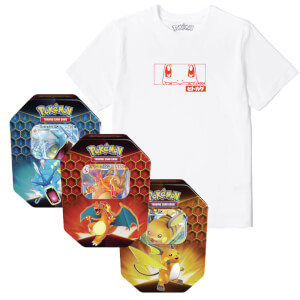 Bundle Pokémon: T-Shirt Charmander & Tin Pokémon TCG: Destino Sfuggente
