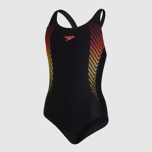 Girls' Plastisol Placement Muscleback Swimsuit Black