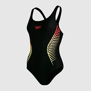 Damen Placement Muscleback Badeanzug in Schwarz
