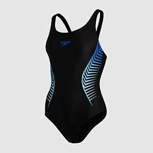 Damen Placement Muscleback Badeanzug in Schwarz