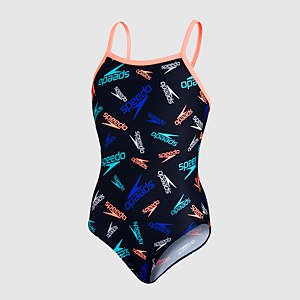 Girls' Boom Logo Thinstrap Muscleback Swimsuit Black