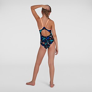 Girls' Boom Logo Thinstrap Muscleback Swimsuit Black