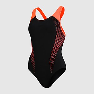 Damen Placement Laneback Badeanzug in Schwarz