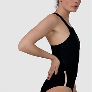 Hexagonal Mesh Panel Swimsuit Black