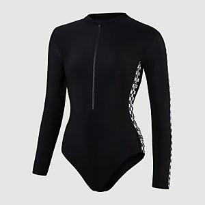Women's Long Sleeve Wrap Back Swimsuit Black