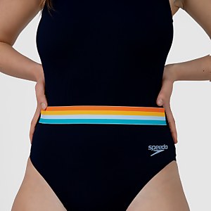 Summer Stripe Belted Deep U-Back Swimsuit