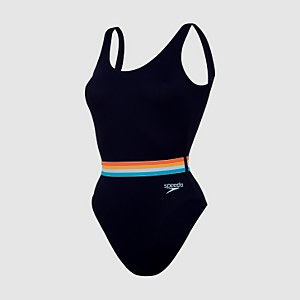 Summer Stripe Belted Deep U-Back Swimsuit