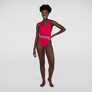 Women's Belted Deep U-Back Swimsuit Red - 28
