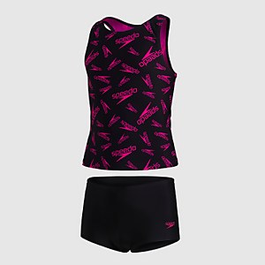 Girls' Boom Logo Allover Tankini Black